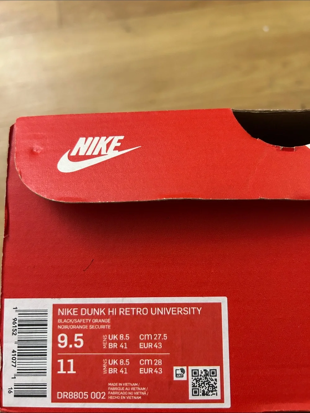 Nike Dunk Hi Retro Univ. Orange/Black High-Top Sneakers Textured Swoosh 11/9.5 - Picture 8 of 8